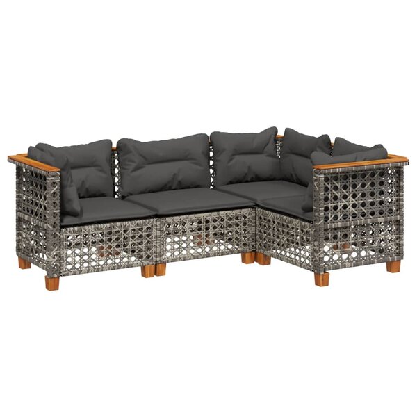 vidaXL Salon de jardin 4 Pièces avec coussins gris résine tressée