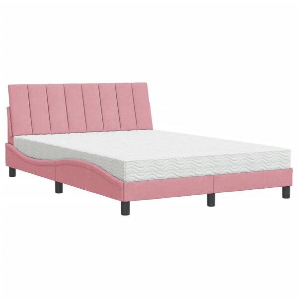 vidaXL Lit avec matelas Hanko rose 140x200 cm velours