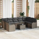 Ensemble de Canapé de Jardin 9 Pièces avec Coussins Noir Poly Rotin