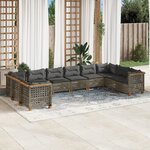 vidaXL Salon de jardin avec coussins 10 Pièces gris résine tressée