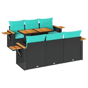 vidaXL Salon de jardin 7 Pièces avec coussins noir résine tressée