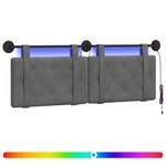 vidaXL Tête de lit suspendue Avec lumière LED Gris foncé Velours