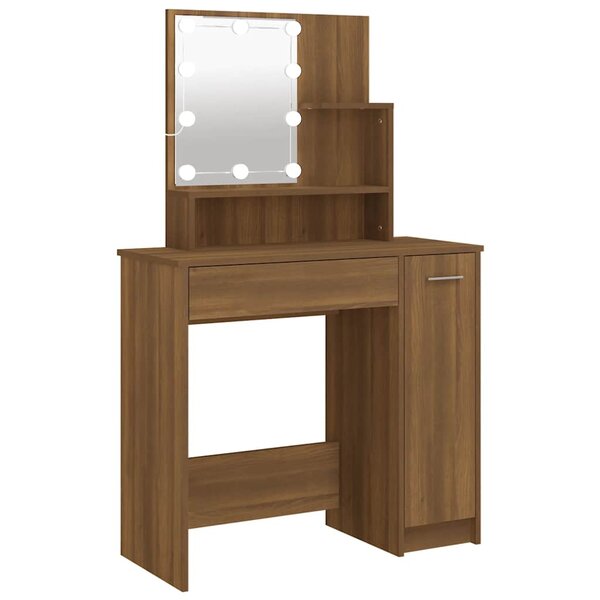 vidaXL Coiffeuse avec LED Chêne marron 86 5x35x136 cm