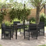 Ensemble de Salle à Manger de Jardin 5 Pièces avec Coussins Noir Poly Rattan