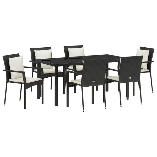 vidaXL Ensemble de salle à manger pour jardin 7 Pièces Noir polyrotin