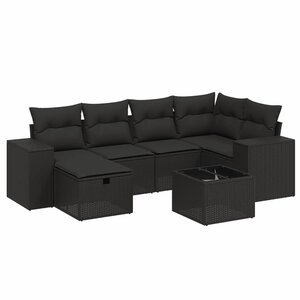 vidaXL Salon de jardin 7 Pièces avec coussins noir résine tressée