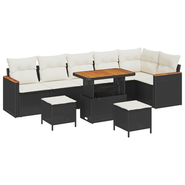 vidaXL Ensemble de canapé de jardin 9 Pièces Noir polyrotin