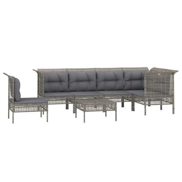 Salon de jardin meuble d'extérieur ensemble de mobilier 7 pièces avec coussins gris résine tressée 02_0017239