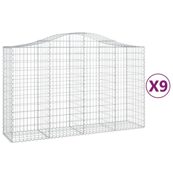 vidaXL Paniers à gabions arqués 9 Pièces 200x50x120/140 cm Fer galvanisé