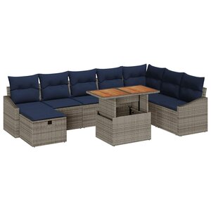vidaXL Ensemble de canapé de jardin 9 Pièces Gris polyrotin