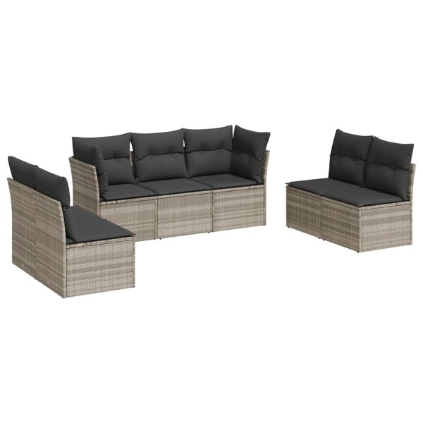 vidaXL Salon de jardin avec coussins 7 Pièces gris clair résine tressée