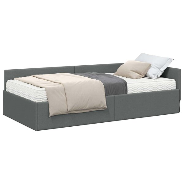 vidaXL Cadre de lit d'angle avec matelas Autre 2 Pièces Gris tissu