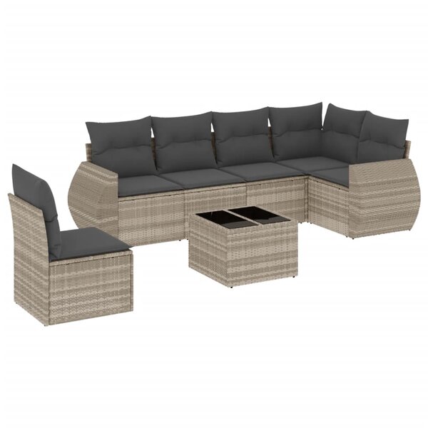 vidaXL Salon de jardin avec coussins 7 Pièces gris clair résine tressée