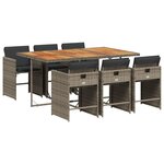 vidaXL Ensemble à manger de jardin et coussins 7 Pièces gris rotin