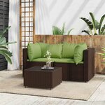 vidaXL Salon de jardin 3 Pièces avec coussins marron résine tressée