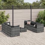 vidaXL Salon de jardin 7 Pièces avec coussins Gris Résine tressée