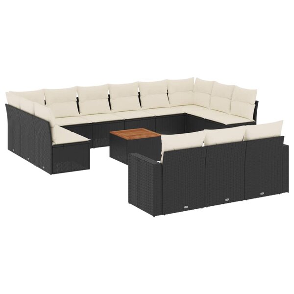 vidaXL Salon de jardin avec coussins 14 Pièces noir résine tressée