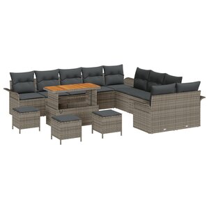Ensemble de Canapé de Jardin vidaXL 14 Pièces avec Coussins Gris Rattan Synthétique Acacia