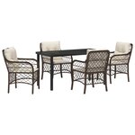 vidaXL Ensemble de salle à manger de jardin 5 pièces avec coussins Marron Rattan Poly