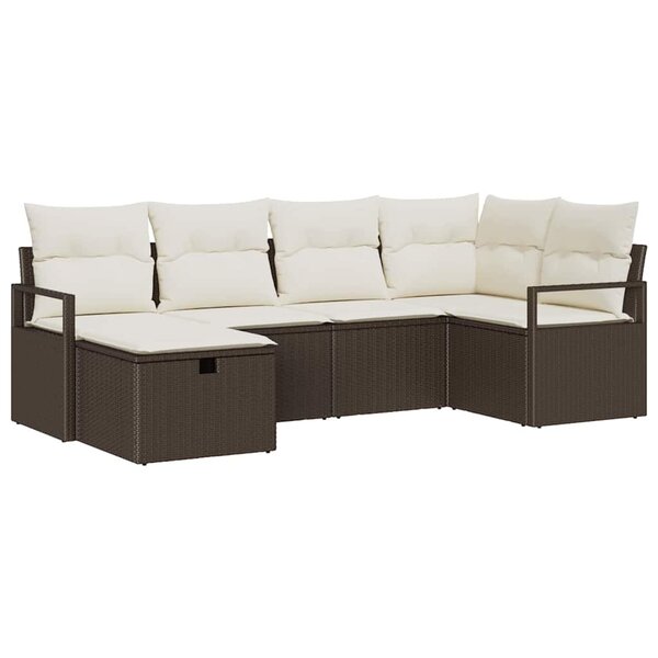 vidaXL Ensemble de canapé de jardin 6 Pièces Marron Poly rotin