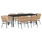 vidaXL Ensemble de Salle à Manger de Jardin de 7 Pièces avec Coussins Brun Poly Rattan