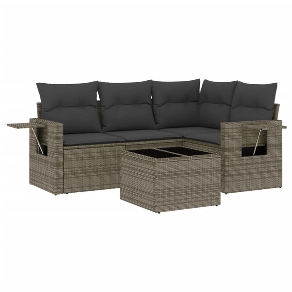 vidaXL Salon de jardin 5 Pièces avec coussins gris résine tressée