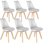 Lot de 6 chaises pieds en bois clair siège de salon cuisine salle à manger design minimaliste épuré ergonomique blanc 08_0000139