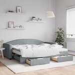 vidaXL Lit de jour avec gigogne et tiroirs gris clair 90x200 cm tissu