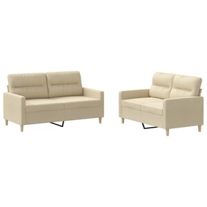 vidaXL Ensemble de canapés 2 Pièces avec coussins Crème Tissu