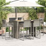 vidaXL Ensemble de bar de jardin 7 Pièces avec coussins gris poly rotin