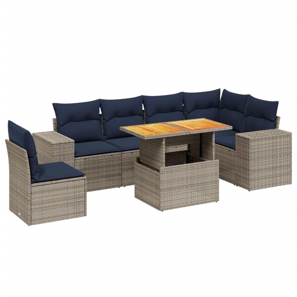 vidaXL Salon de jardin 7 Pièces avec coussins gris résine tressée