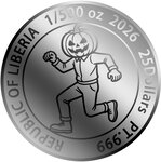 Monnaie PUMPKIN HEAD 1/500 Oz Platine 25$ Liberia 2026 (PRÉCOMMANDE)