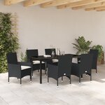 vidaXL Ensemble de Salle à Manger de Jardin de 7 Pièces avec Coussins en Poly Rattan Noir