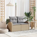 vidaXL Canapé de Jardin 2 Places avec Rangement et Coussins Beige Poly Rattan