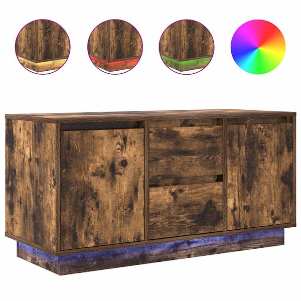 vidaXL Meuble TV avec lumières LED chêne fumé 100x41x50 cm
