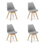 4 Chaises Grises avec Pieds en Bois