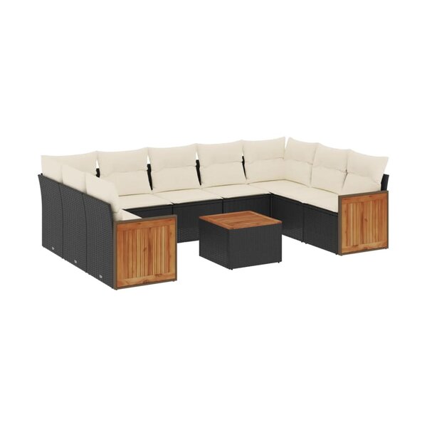 vidaXL Salon de jardin 10 Pièces avec coussins noir résine tressée