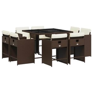 vidaXL Ensemble à manger de jardin et coussins 9 Pièces marron poly rotin