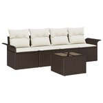 Set de Canapés de Jardin 5 pièces avec Coussins Marron Rattan Poly