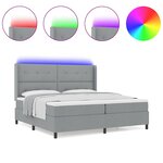 vidaXL Lit à ressorts avec matelas et lumière LED gris clair 200 x 200 cm en tissu