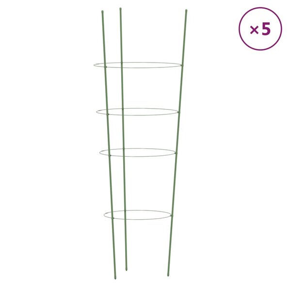 vidaXL Supports pour plantes de jardin 4 anneaux 5Pièces Vert 90 cm Acier