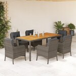 vidaXL Ensemble à manger de jardin et coussins 7 Pièces gris rotin