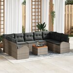 Ensemble de Canapés de Jardin de 10 Pièces avec Coussins Gris Rattan Poly Acacia
