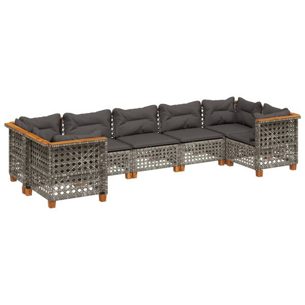 vidaXL Salon de jardin avec coussins 7 Pièces gris résine tressée