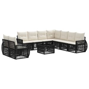 vidaXL Ensemble de canapé de jardin 10 Pièces Noir et blanc crème