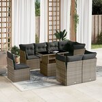 vidaXL Salon de jardin 9 Pièces avec coussins gris résine tressée