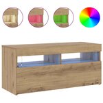 vidaXL Meuble TV avec lumières LED chêne artisanal bois d'ingénierie