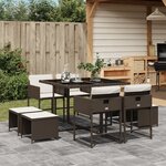 vidaXL Ensemble à manger de jardin et coussins 9 Pièces marron poly rotin
