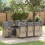 vidaXL Ensemble de Dîner de Jardin de 9 Pièces Beige Rattan Poly