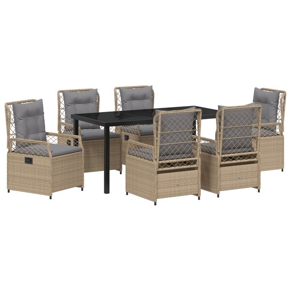 vidaXL Set de repas de jardin 7 pièces beige poly rattan